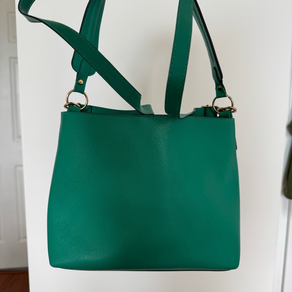 Green Bag with short handle and detachable strap